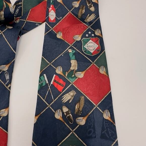 Tabasco Golf Themed 100% Silk Neck Tie Made in USA Novelty 58 1/2" x 4" EUC - Picture 7 of 8